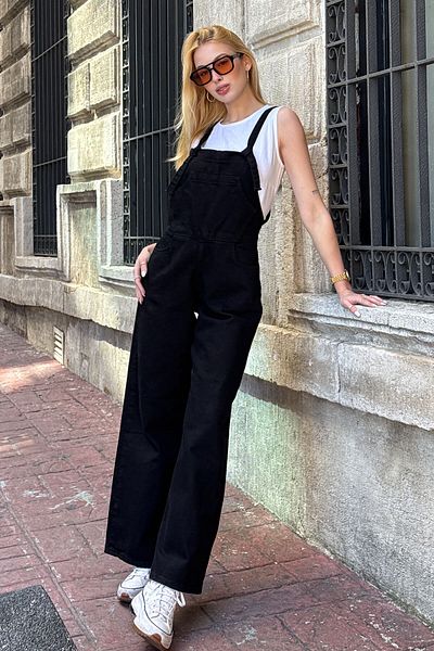bacc Black Denim Palazzo Salopette - Women's Bcdf-234202
