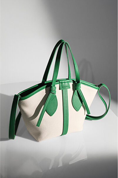 Rimense Women's Green Linen Lined Zippered Hand and Shoulder Bag