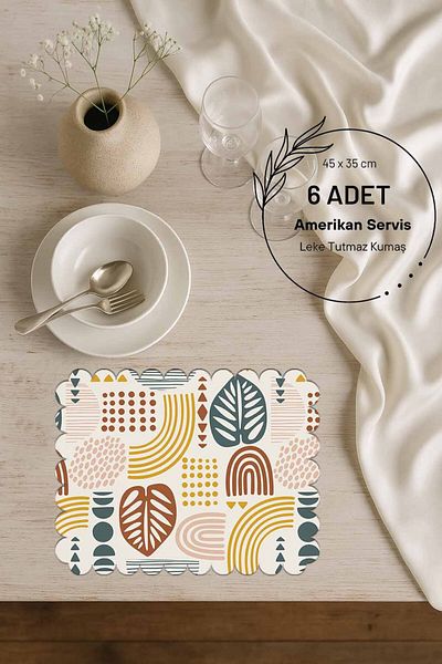 Pilloveland Laser Cut 6 Pieces of American Service - Seamless Suede Fabric - 45 X 35 cm - Turmeric