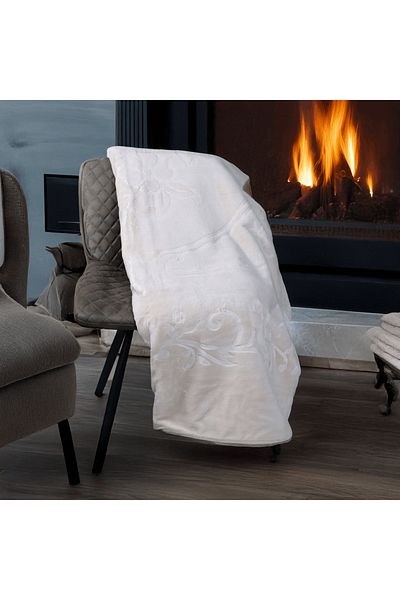 Brava Casa Royal Velvet Blanket, Cream White, 220x240 cm, Soft, Warm, Oeko-Tex Certified, BravaCasa