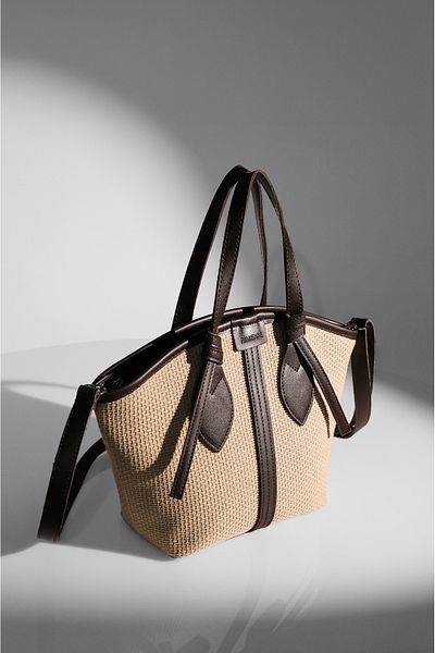 Rimense Women's Bitter Brown Straw Lined Zippered Hand and Shoulder Bag