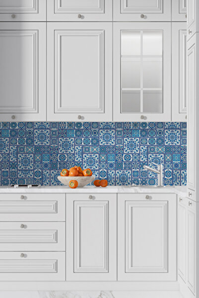 Pluswall Mutfak Tezgah Arası Folyo, Fayans Kaplama Folyosu, Mandala Tarzı Seramik Desenli | 60x120cm