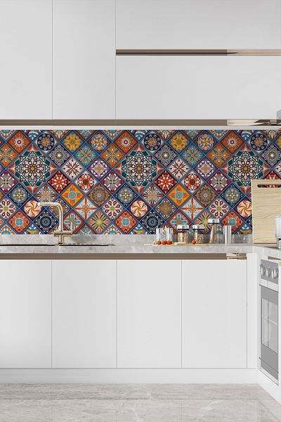 Pluswall Kitchen Countertop Foil, Tile Covering Foil, Vintage Patchwork |   60X120Cm