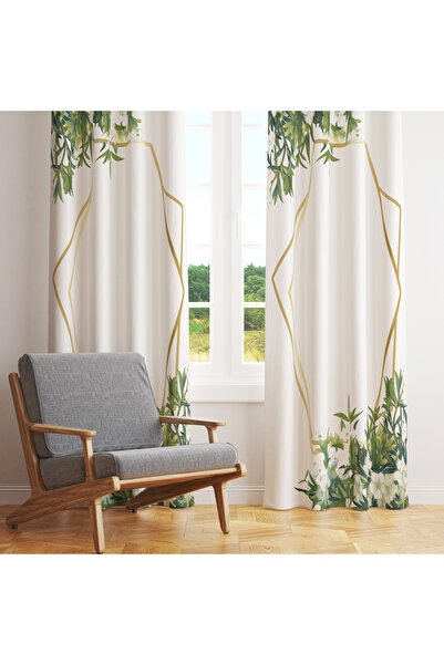 LadiesHome Floral and Geometric Motif Curtain – Aesthetic & Modern Atmosphere 140X260 cm Single Wing
