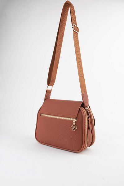 Vivaq Women's Clover Tan 4-Pocket Cover Column Strap Zipper and Snap Closure Handbag and Shoulder Bag