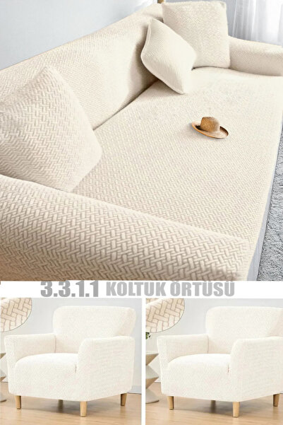 HANSARAYHOME HANSARAY Tuğla Desen Koltuk Örtüsü Lastikli Kayma Yapmayan 3 3 1 1 takım Çekyat Kanepe Kılıfı 1 ADET