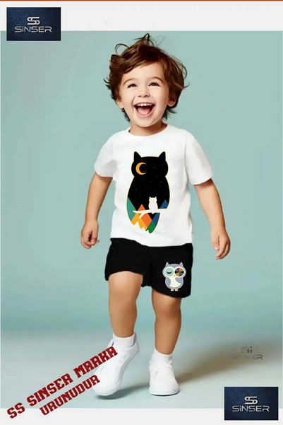 SS SİNSER Children's "Owl Snow Calligraphy" Custom Printed Crew Neck T-Shirt ...