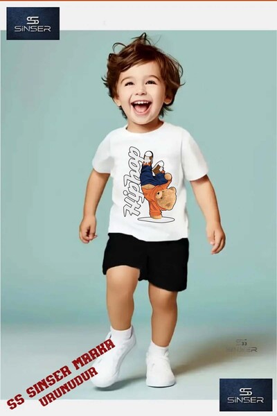 SS SİNSER Tricou cu gât rotund cu imprimeu special pentru copii „BEARISH SIDE...