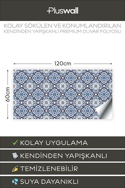 Pluswall Kitchen Countertop Foil, Tile Covering Foil, Mediterranean Tile Pattern |   60X120Cm