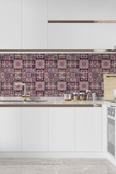 Pluswall Kitchen Countertop Foil, Tile Covering Foil, Mandala Style 3D Tile Pattern |   60X120Cm