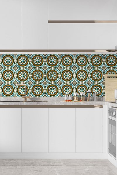 Pluswall Kitchen Countertop Foil, Tile Covering Foil, Retro Floral Pattern |   60X120Cm