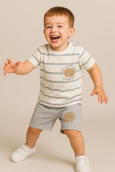 FURKYY Boy's Summer Top and Bottom Set with Shorts