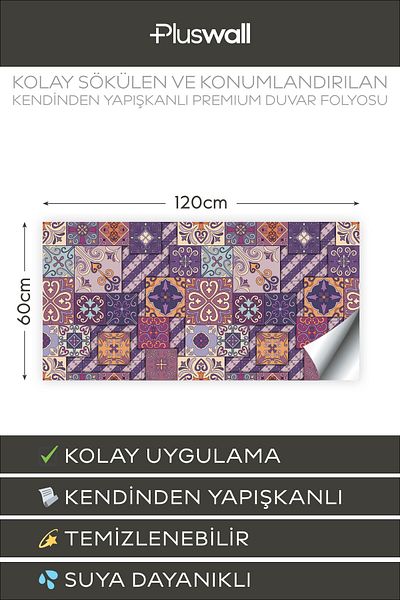 Pluswall Kitchen Countertop Foil, Tile Covering Foil, Portuguese Style Tile Pattern |   60X120Cm