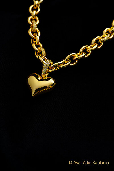 Women's 14k Gold Plated Queen Heart Thick Chain Necklace