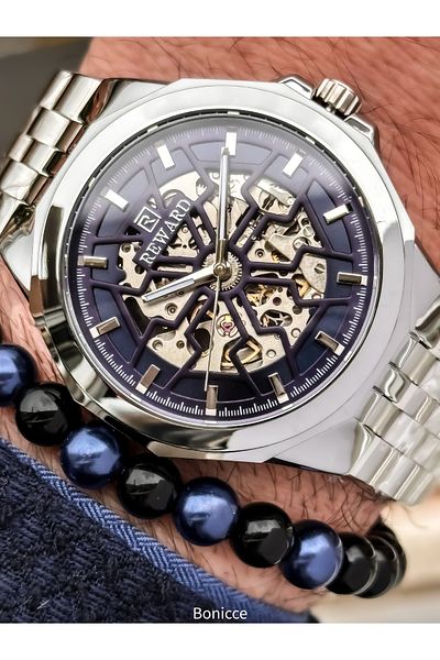 Reward Silver Steel Cord, Auto (Without Battery), 5 Atm, Vip Men Wrist Watch Bracelet with Gift