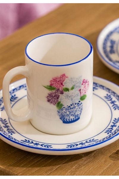 LC Waikiki Lcw Home Blue Floral Printed 2-Person Porcelain Coffee Cup Set