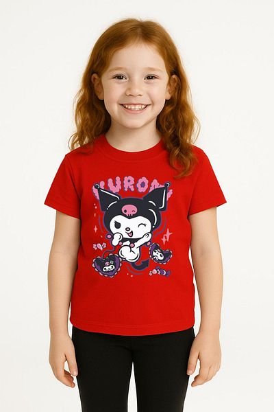 Trend Bebe Butik Kuromi Character Printed Girl's T-Shirt Fashion Color Cotton Summer Casual Tshirt Basic Short Sleeve