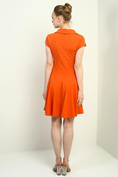 By Saygı Women's Polo Neck Moon Sleeve Lycra Flared Short Dress