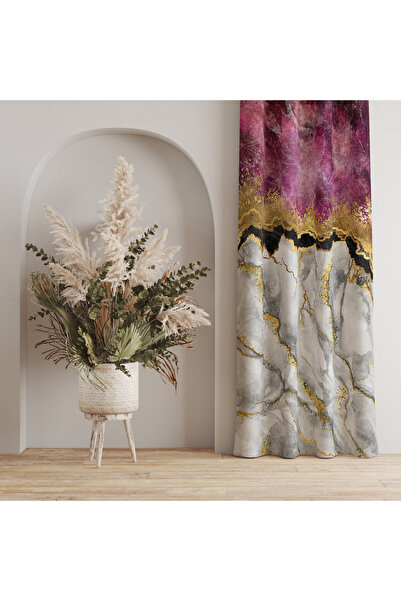 LadiesHome Marble Pattern & Gold Detailed Background Curtain – Luxurious and ...