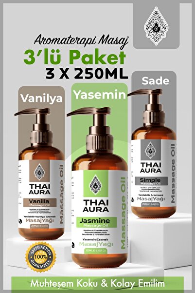 Thai Aura 3x250ml – Vanilya, Yasemin Ve Sade Aromalı Bakım Ve Kayganlaştırıcı...