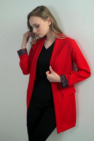 By Saygı Women's Shawl Collar Sleeve Tip Leopard Patterned Lycra Long Jacket