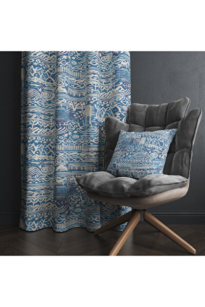 LadiesHome Blue & White Geometric Pattern Background Curtain – Modern and Stylish Decoration 140X260 cm Single Wing