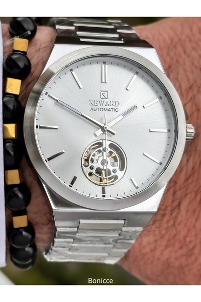 Reward Silver Navy Steel Cord,Steel Case,Automatic (Without Battery),5 Atm,Vip Men Wristwatch with Bracelet Gift