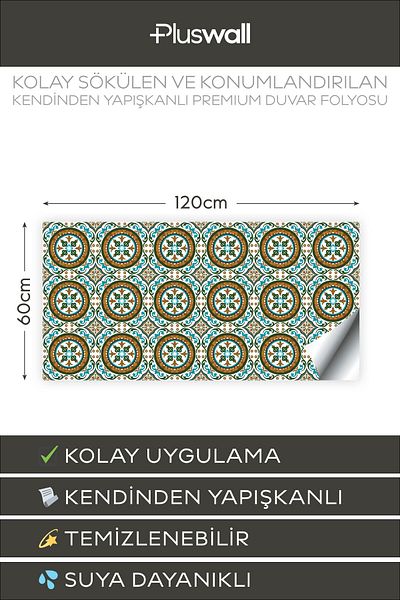Pluswall Kitchen Countertop Foil, Tile Covering Foil, Retro Floral Pattern |   60X120Cm