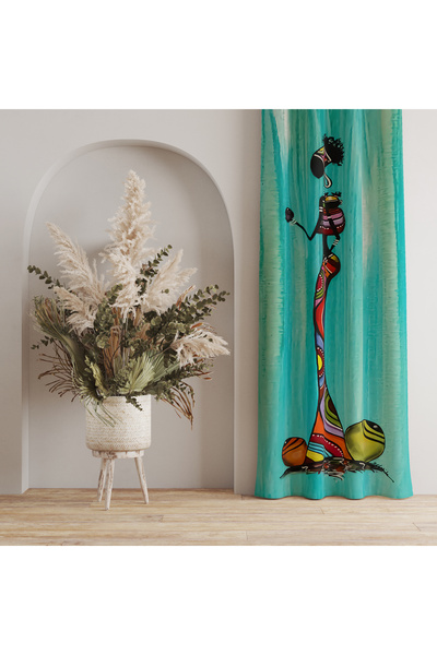 LadiesHome Turquoise Abstract Figure Patterned Background Curtain – Artistic ...