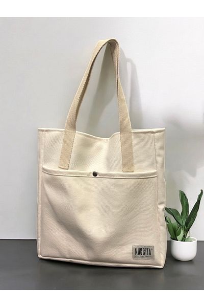 Nuggita Woven Canvas Snap Shoulder Bag / White