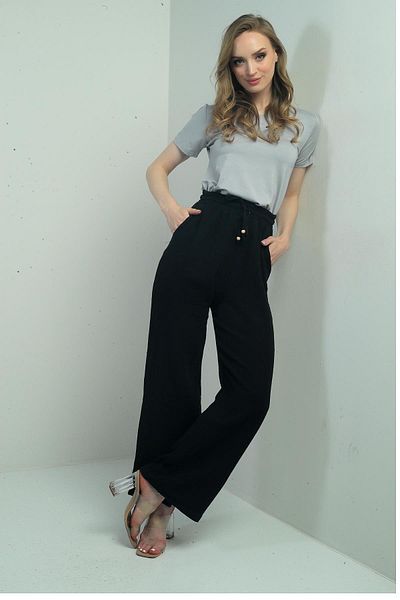 By Saygı Women's Muslin Palazzo Elastic Waist Pocket Trousers