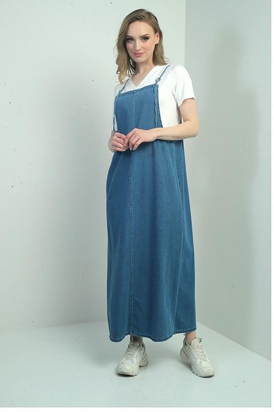 By Saygı Gilet de blugi lungi cu bretele subțiri pentru femei