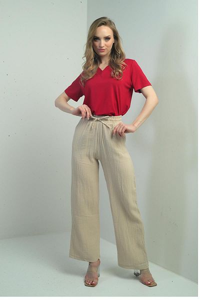 By Saygı Pantaloni de damă din muselină Palazzo cu buzunar elastic în talie