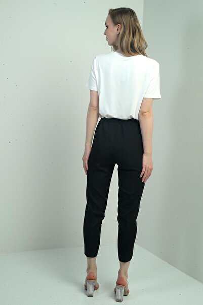 By Saygı Women's Elastic Waist Carrot Leg Trousers with Side Pockets