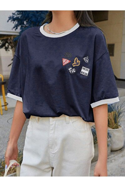 Sweetline Tricou Uncool Bleumarin Body White Piping - Tricou oversize cu mâne...