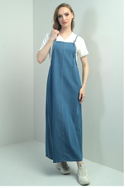 By Saygı Gilet de blugi lungi cu bretele subțiri pentru femei