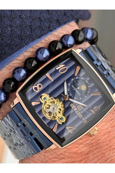 Reward Navy Blue Steel Cord,Steel Case,Automatic (Without Battery),5 Atm,Vip Men Wristwatch Bracelet Gift