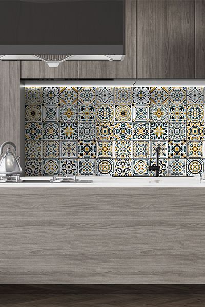 Pluswall Kitchen Countertop Foil, Tile Covering Foil, Spanish Azulejo Style Tile Patterned |   60X120Cm