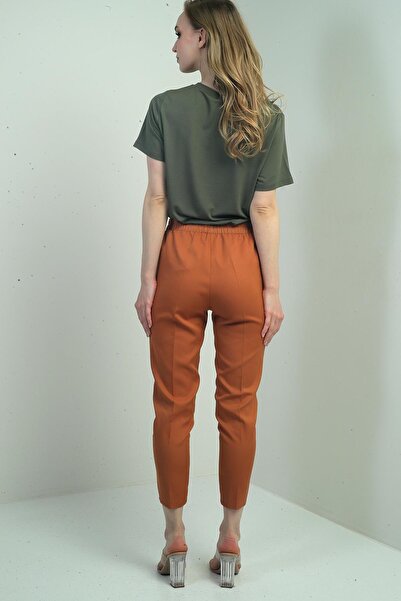 By Saygı Women's Elastic Waist Carrot Leg Trousers with Side Pockets