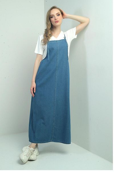 By Saygı Gilet de blugi lungi cu bretele subțiri pentru femei