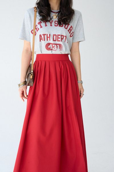 LOOSH Women's Red High Waist Slit Long Skirt