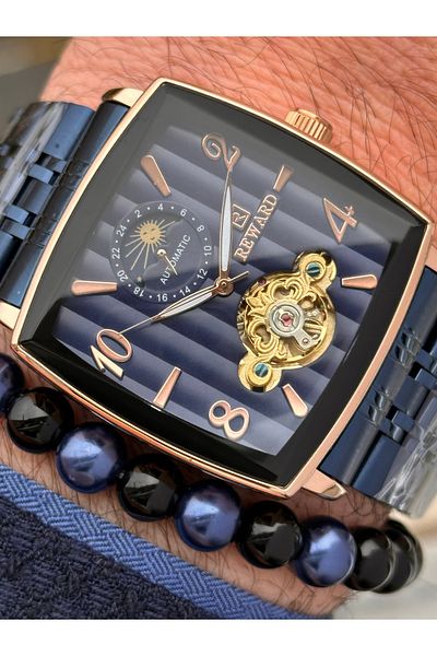 Reward Navy Blue Steel Cord,Steel Case,Automatic (Without Battery),5 Atm,Vip Men Wristwatch Bracelet Gift