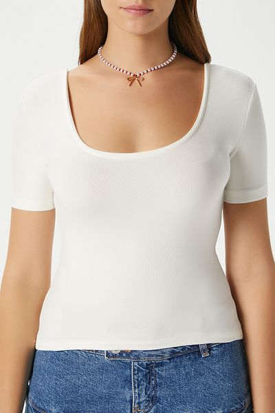 Ritnice Women's Favor Lux Touch Soft Texture U-Neck Ecru Blouse