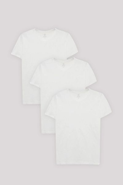 D'S Damat Ds Damat Slim Fit Λευκό T-Shirt 3 τεμαχίων