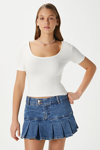 Ritnice Women's Favor Lux Touch Soft Texture U-Neck Ecru Blouse