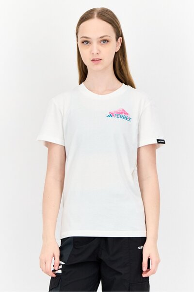 adidas قميص رياضي نسائي بأكمام قصيرة من X Terrex للأنشطة الخارجية، أبيض