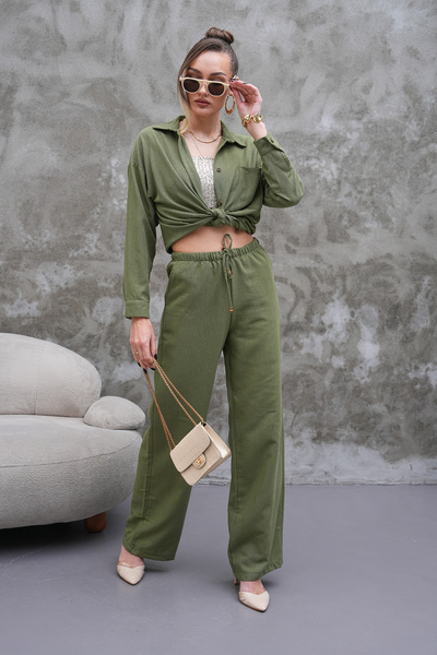 H&A İSTANBUL kadın oversize keten karışımlı kombin takim gömlek & bol paça pantalon