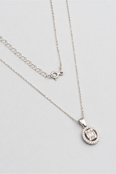So CHIC... Baget Taşlı 18 Ayar Beyaz Altın Kaplama 45 Cm Gümüş Kolye