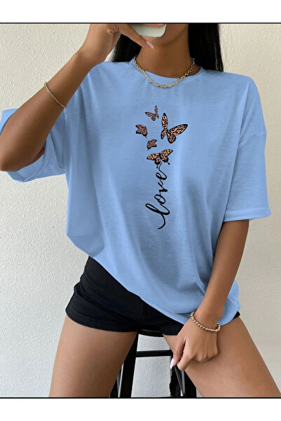 coolart Tricou Love Kelebekler - Tricou de vară supradimensionat cu imprimeu ...