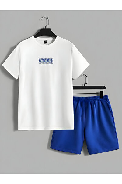 SeusCraft Wondrous T-Shirt Şort - Set alb, albastru sax, pantaloni scurţi, tr...